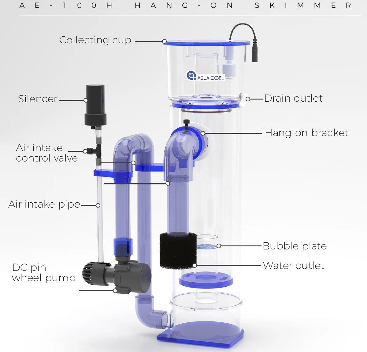AQUA EXCEL AE-75H/100H Skimmer - Aqua Marine Tank reseña y precio